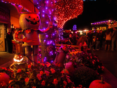 Pumpkins and lights along Main Street at Tweetsie Railroad during the annual Ghost Train Halloween Celebration.