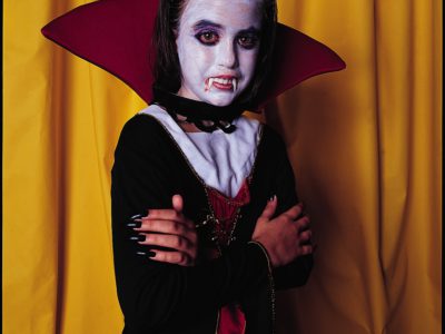 A child dressed up as Dracula during Ghost Train Halloween Festival at Tweetsie Railroad, Blowing Rock, North Carolina